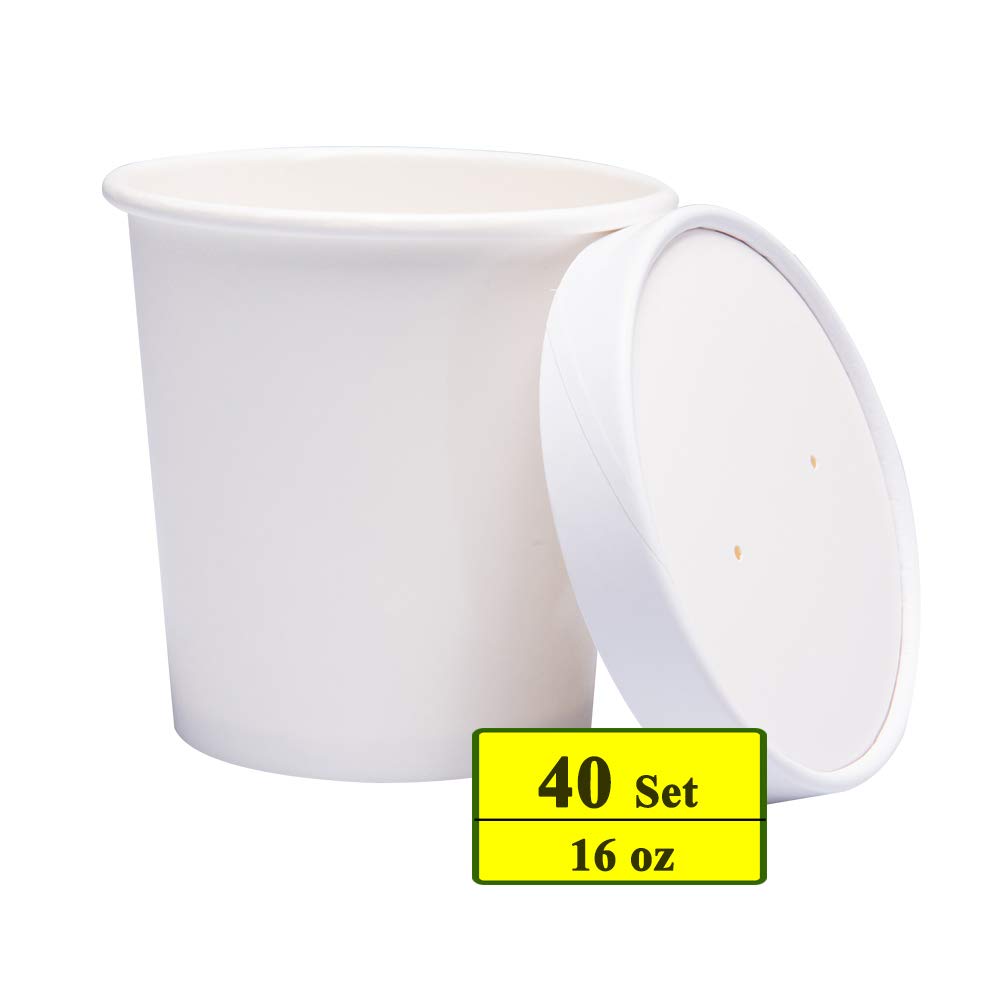 Belinlen 40 Count (16 oz) One - Pint Frozen Dessert Containers with Lids Ice Cream Cups with Lids