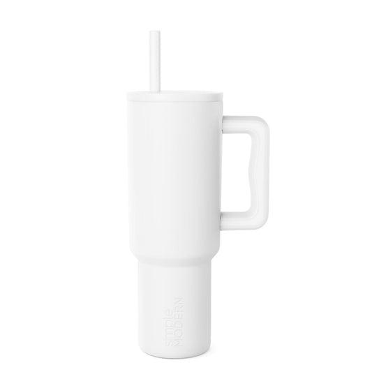 Simple Modern 40 oz Tumbler with Handle and Straw Lid | Leak-Proof Insulated Stainless Steel Water Bottle Travel Mug Cupholder Use | Gifts for Women Men Him Her | Trek Signature | Winter White