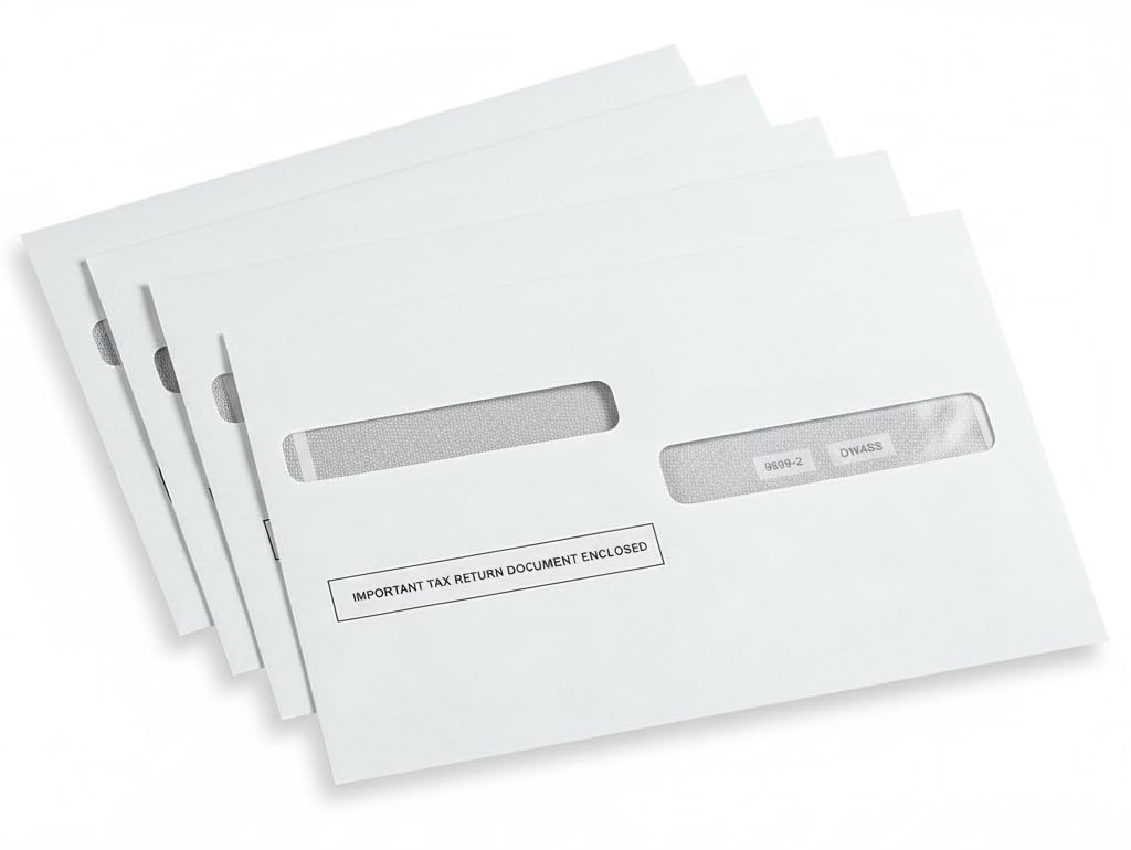100 W2 Self-Seal Envelopes for W-2 4up Forms, Compatiable with QuickBooks Online, ADP Other Tax Software, 5 5/8” x 9”, Security Tint, 100 Pack