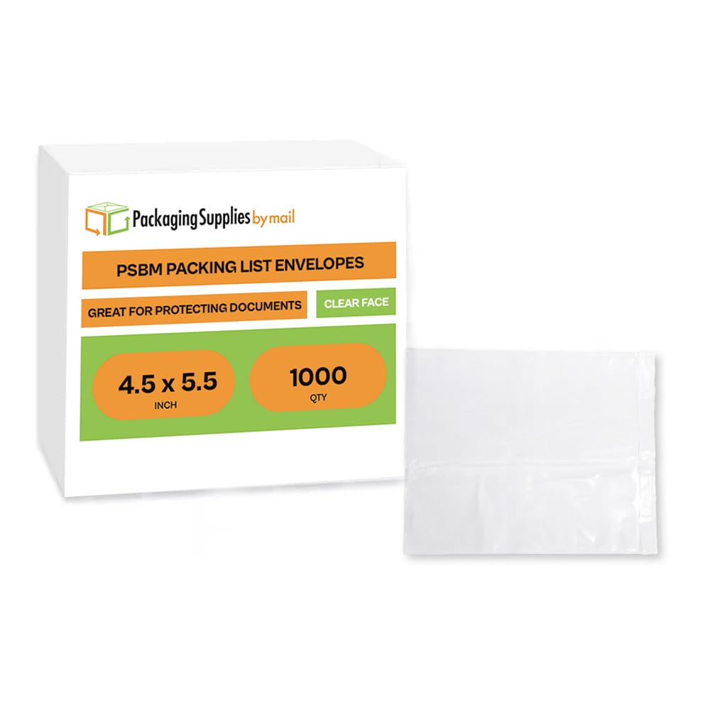4.5" x 5.5" Clear Packing List Back Side Loading Plain Face Envelopes Pouches (1000 Pcs) Self-Adhesive Packing List Envelopes Pouch for Packing Slips Invoice Label