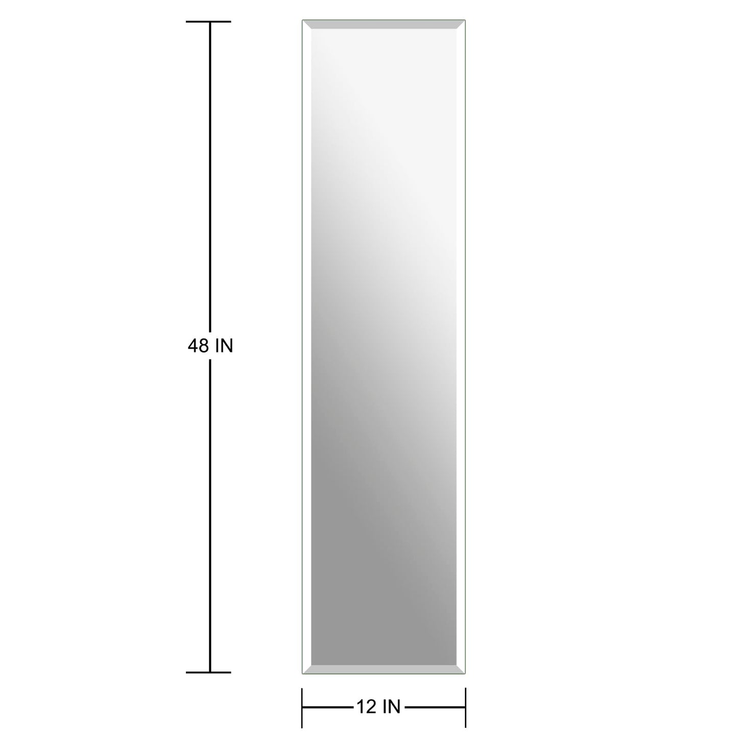 Ruomeng Frameless Full Length Mirror for Wall, 48x12 Inch Bathroom Vanity Mirror Farmhouse, Large Rectangle Mirror with Beveled Edge, Tempered Glass, Hangs Horizontally or Vertically