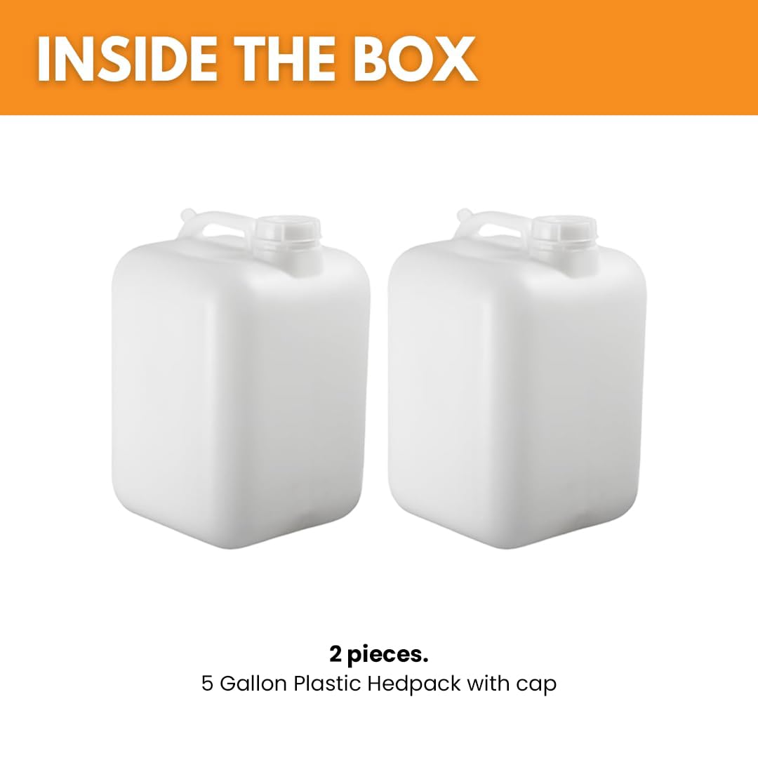 FastRack 5 Gallon Hedpak with Cap (Pack of 2) | BPA-free, Food-Grade, and Leak-Proof | White Water Container | Ideal for brewing, fermentation, or storage