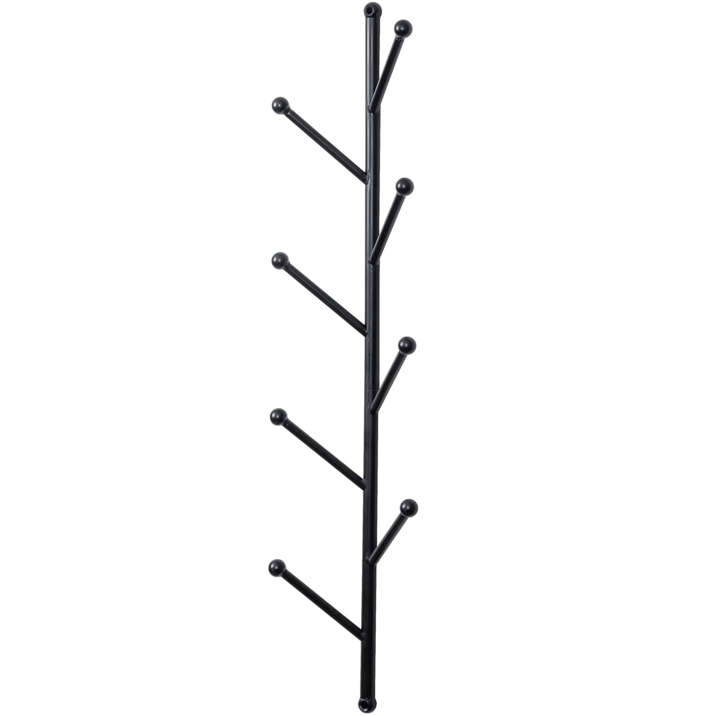 MyGift 8 Hook Wall Mounted Modern Matte Black Metal Hat and Coat Hanger Tree, Decorative Vertical Hanging Garment Rack with Branch Style Hooks for Entryway