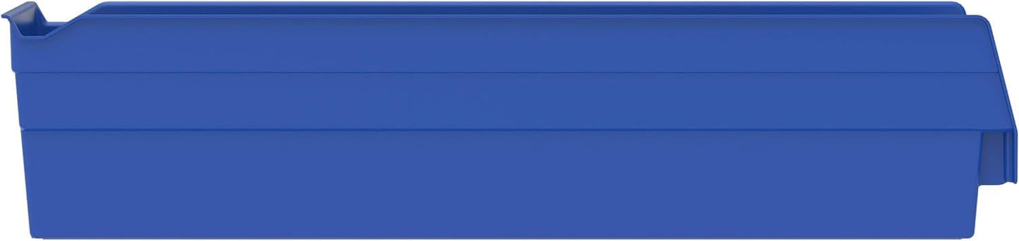 Akro-Mils 30128 Plastic Shelf Bins, Heavy Duty Storage Bins for Garage, Closet, and Drawer Organization, 18 x 4 x 4 inches, Blue, 12-Pack