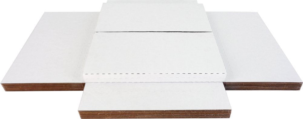 (10) White Vinyl Record LP Shipping Mailer Boxes - Holds 1 to 3 12" Records - Adjustable Height - STRONG 32 ECT Cardboard #12BC01VDWH