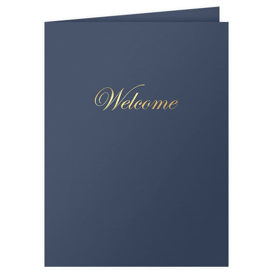 The Gallery Collection, 25 Count, Blue, Welcome Pocket Folders, Gold Foil Stamped, for HR Professionals (9 x 12)