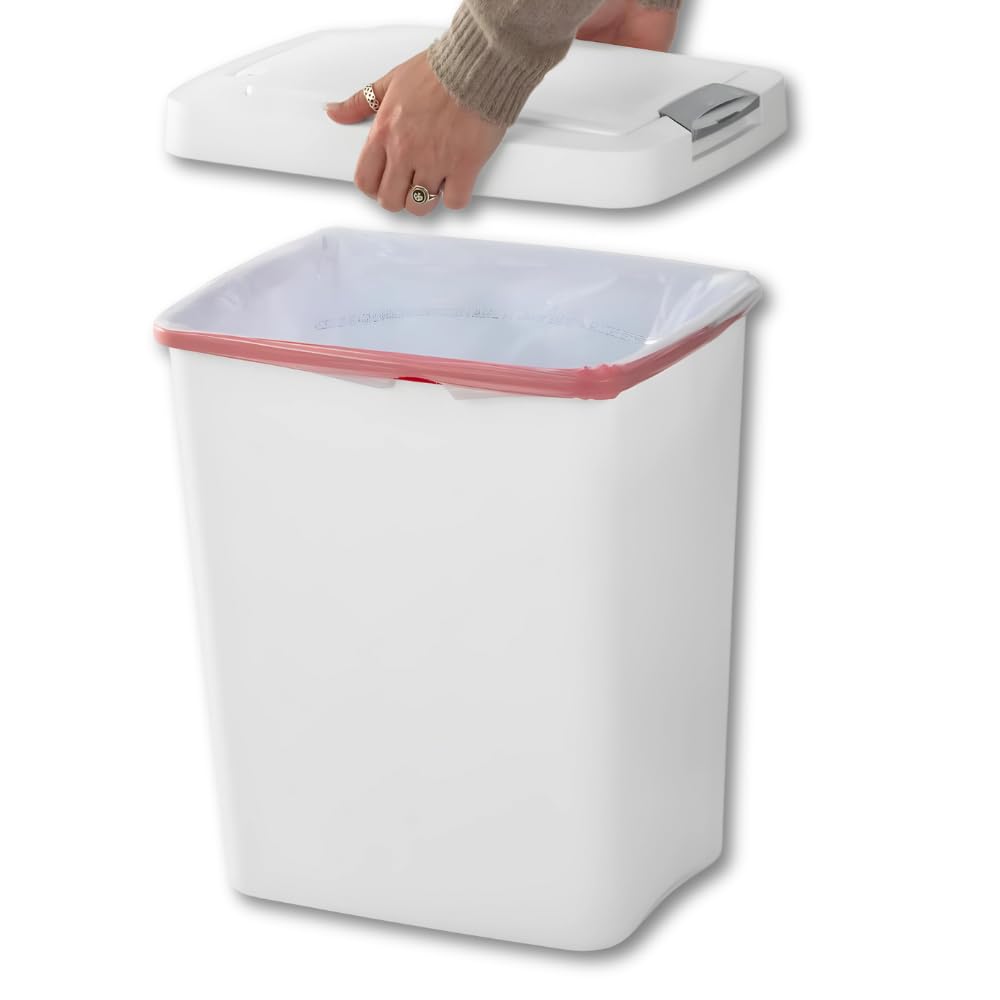 LisaDepot 7.5 Gallon White Wastebasket with Touch-Open Lid: Ideal Office Trash Can, Under Sink Trash Can, Or Garbage Can with Lid for Kitchen, Bathroom, Mudroom