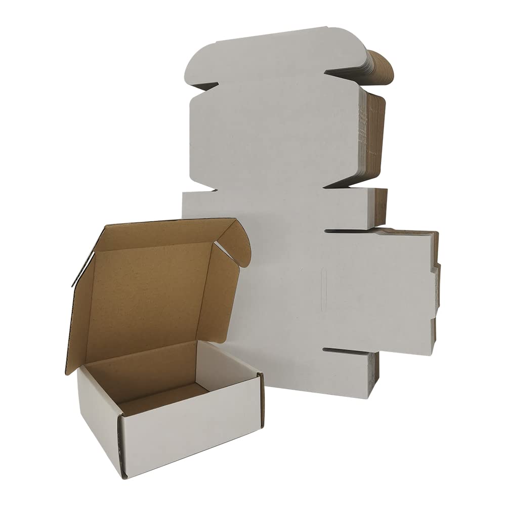 Rnisda 50 Pack 5x5x2'' Small Shipping Boxes, White Corrugated Cardboard Literature Mailers, Mailing Packaging Supplies for Small Business (W552-50)