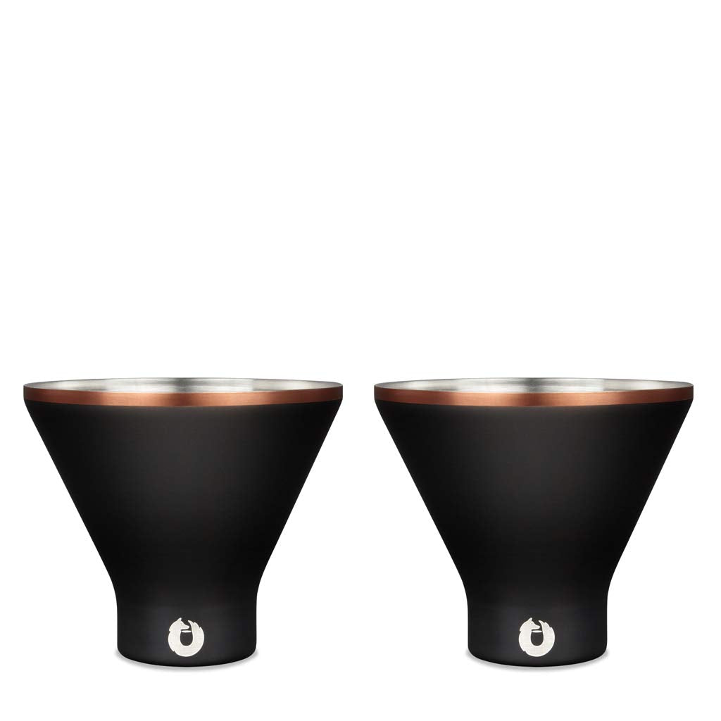 SNOWFOX Premium Vacuum Insulated Stainless Steel Martini Glass, Set of 2, Martinis Stay Icy Cold, Stemless Cocktail Glasses, Elegant Home Entertaining, Bold Beautiful Barware Set, 8 oz, Black/Gold
