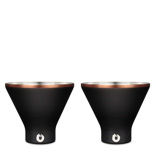 SNOWFOX Premium Vacuum Insulated Stainless Steel Martini Glass, Set of 2, Martinis Stay Icy Cold, Stemless Cocktail Glasses, Elegant Home Entertaining, Bold Beautiful Barware Set, 8 oz, Black/Gold