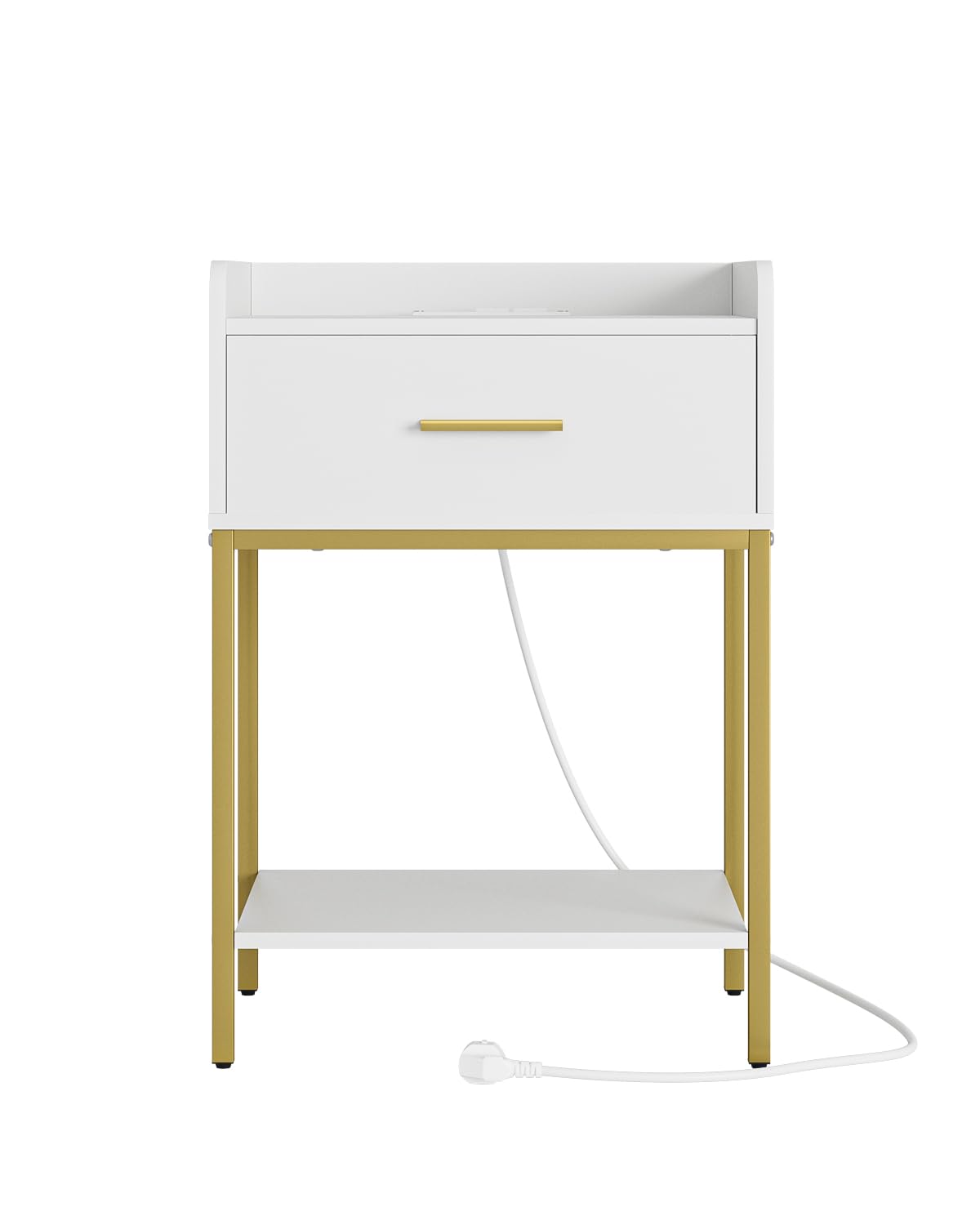 Apetaccat Nightstand with Charging Station,3-Tier Bedside Table for Small Space,Modern Night Stand with Storage Drawer and Shelf,Small Side Table for Bedroom,Living Room,White