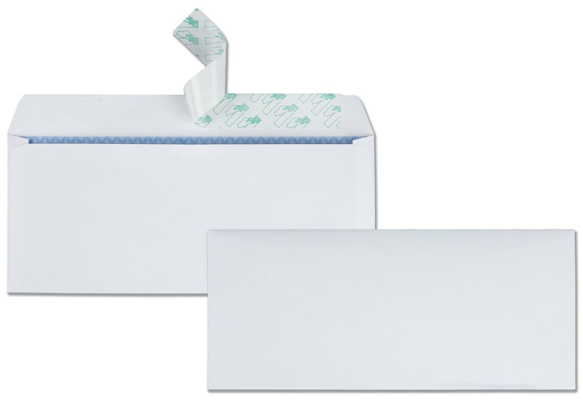 Quality Park #10 Security Tinted Envelopes, Redi-Strip, Windowless, White, 4.125 x 9.5, 500 per Box (69122), Gummed Closure Type