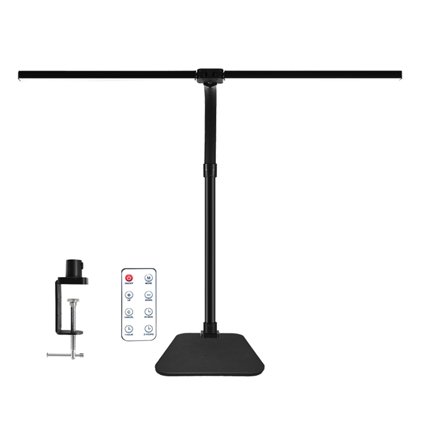 LED Desk Lamp for Office Dorm Home - Eye Caring Desk Light with Timer, Remote Control 24W Brightest Dual Screen Computer Monitor Gooseneck Dimmable Table lamp with Anti-Glare Cover Clamp & Base