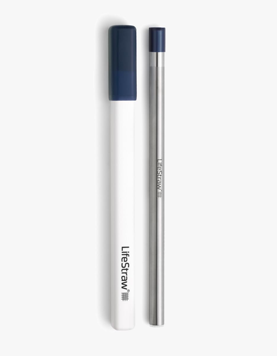 LifeStraw Sip – Reusable Stainless Steel Water Filter Drinking Straw with Carry Case, Removes Microplastics, Bacteria and Parasites for Travel and Everyday Use, Midnight Blue