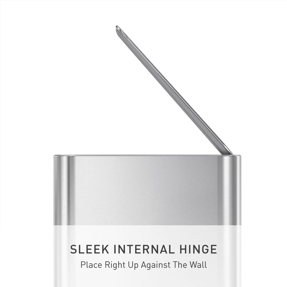 simplehuman Slim Step Can, 5L / 1.3 Gallon Compact Bathroom Trash Can, Liner Pocket®, Sleek Internal Hinge, 150,000-Step All-Steel Pedal, Lid Shox® Silent Close, Brushed Stainless Steel