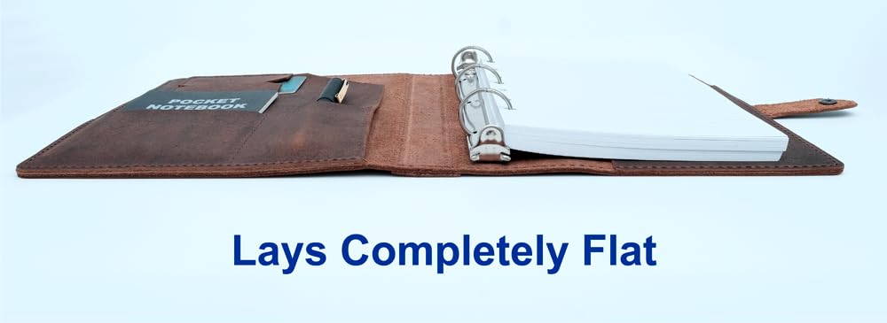 Fan&Ran Lined Leather Journal, 100 Sheets of College Ruled Paper 5.5"x8.5", 3-Ring Mini Binder, Interior Pockets, Refillable
