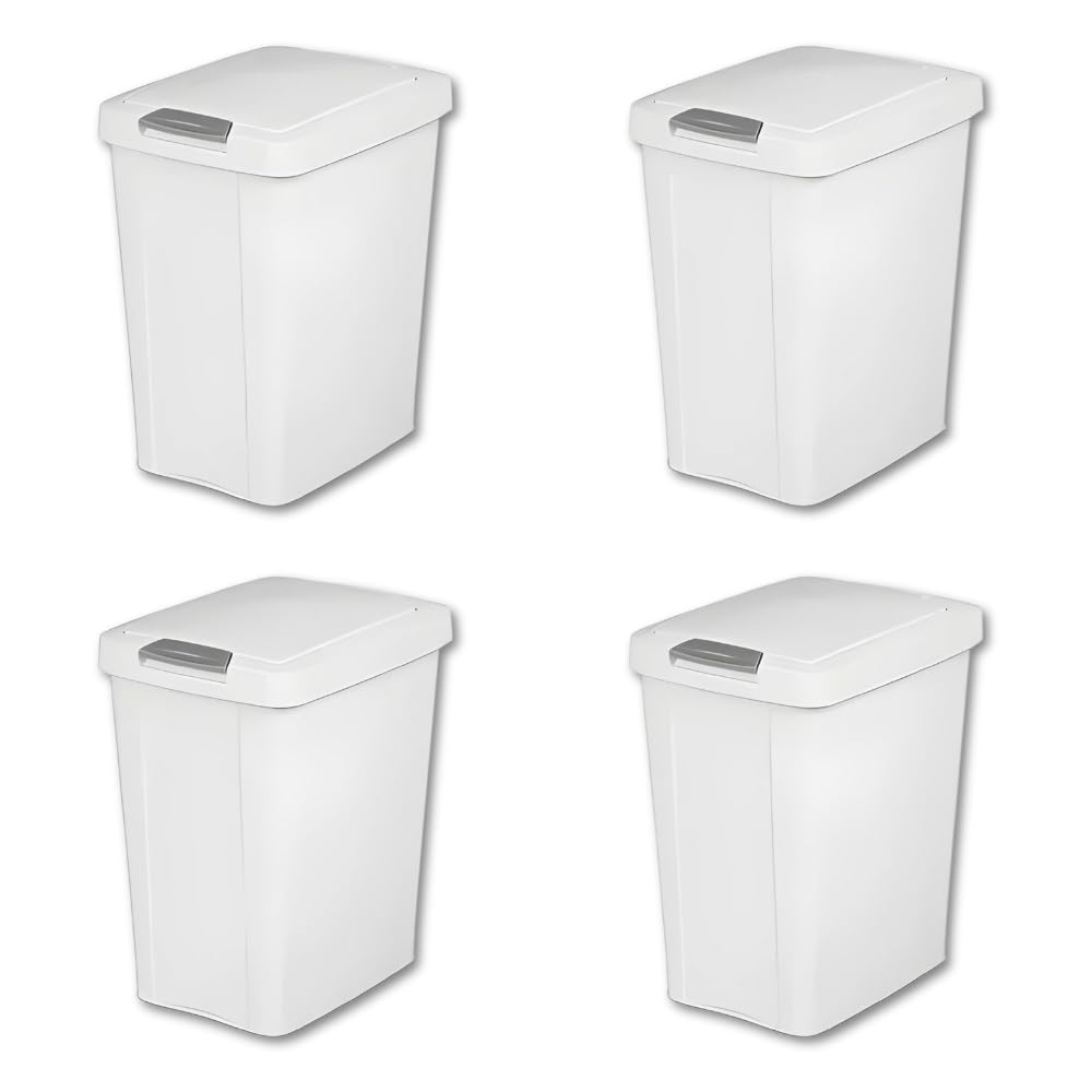 LisaDepot 7.5 Gallon White Wastebasket with Touch-Open Lid: Ideal Office Trash Can, Under Sink Trash Can, Or Garbage Can with Lid for Kitchen, Bathroom, Mudroom