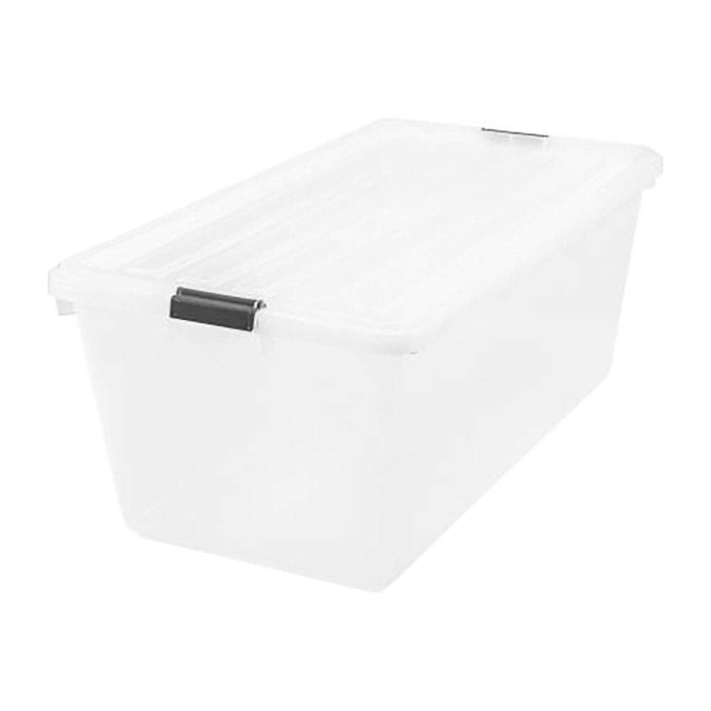IRIS USA 91 Qt Stackable Plastic Storage Bins with Lids, 1 Pack - BPA-Free, See-Through Organizing Solution, Latches, Durable Nestable Containers, Secure Pull Handle, Made in USA - Clear