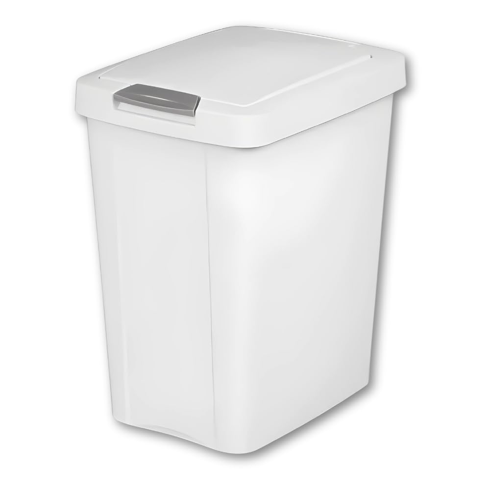 LisaDepot 7.5 Gallon White Wastebasket with Touch-Open Lid: Ideal Office Trash Can, Under Sink Trash Can, Or Garbage Can with Lid for Kitchen, Bathroom, Mudroom