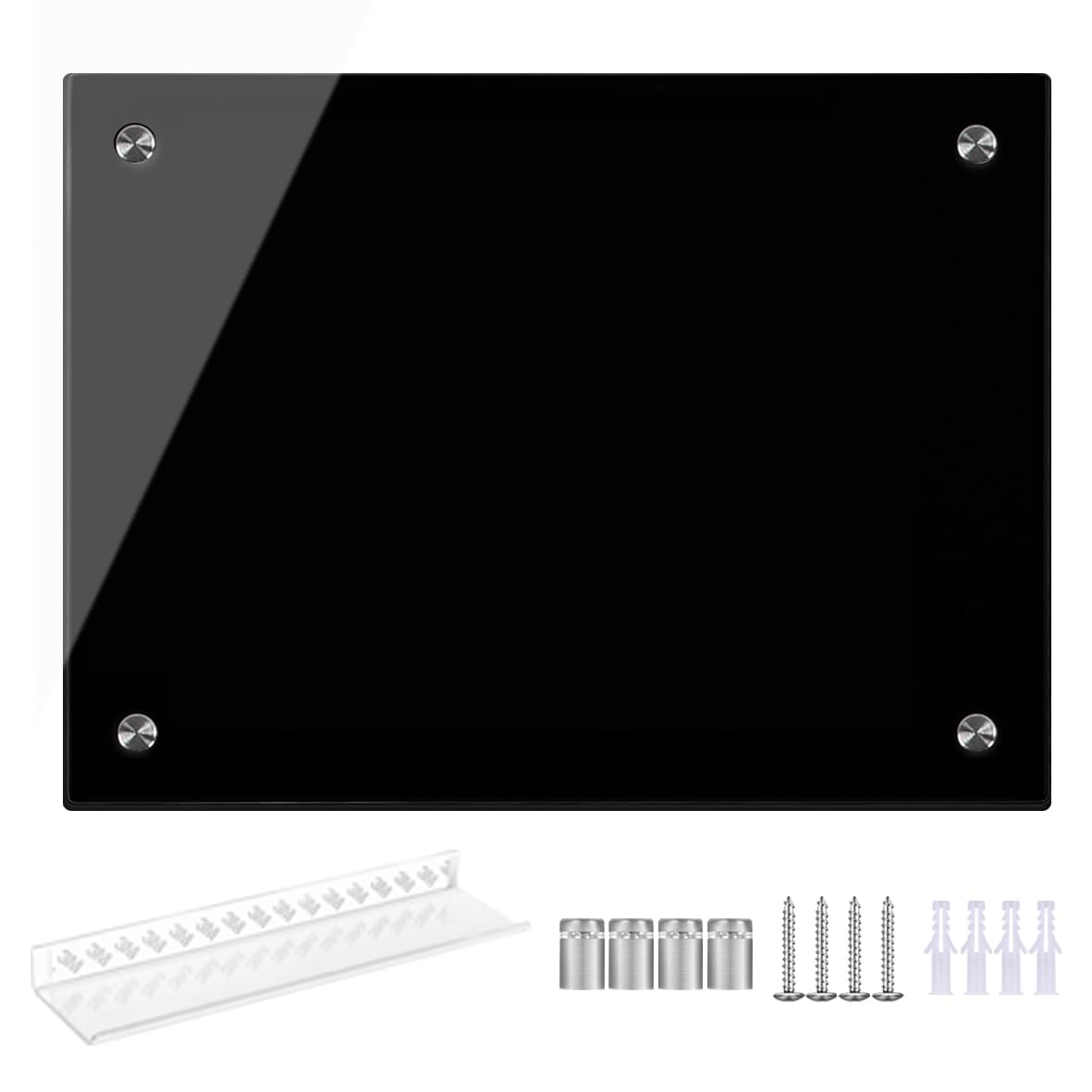 Black Glass Dry Erase Whiteboard, 18" x 24" Frameless Glass White Board for Home, School, Office, Black Surface