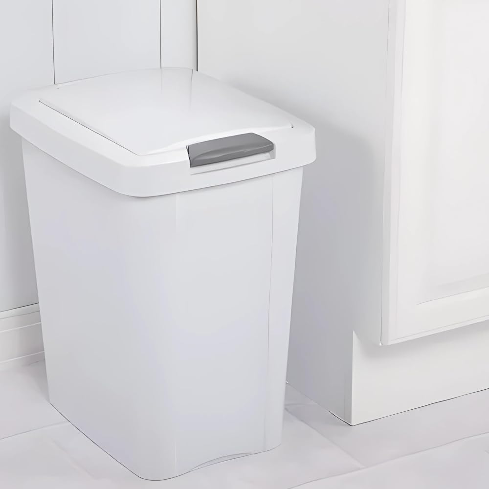 LisaDepot 7.5 Gallon White Wastebasket with Touch-Open Lid: Ideal Office Trash Can, Under Sink Trash Can, Or Garbage Can with Lid for Kitchen, Bathroom, Mudroom