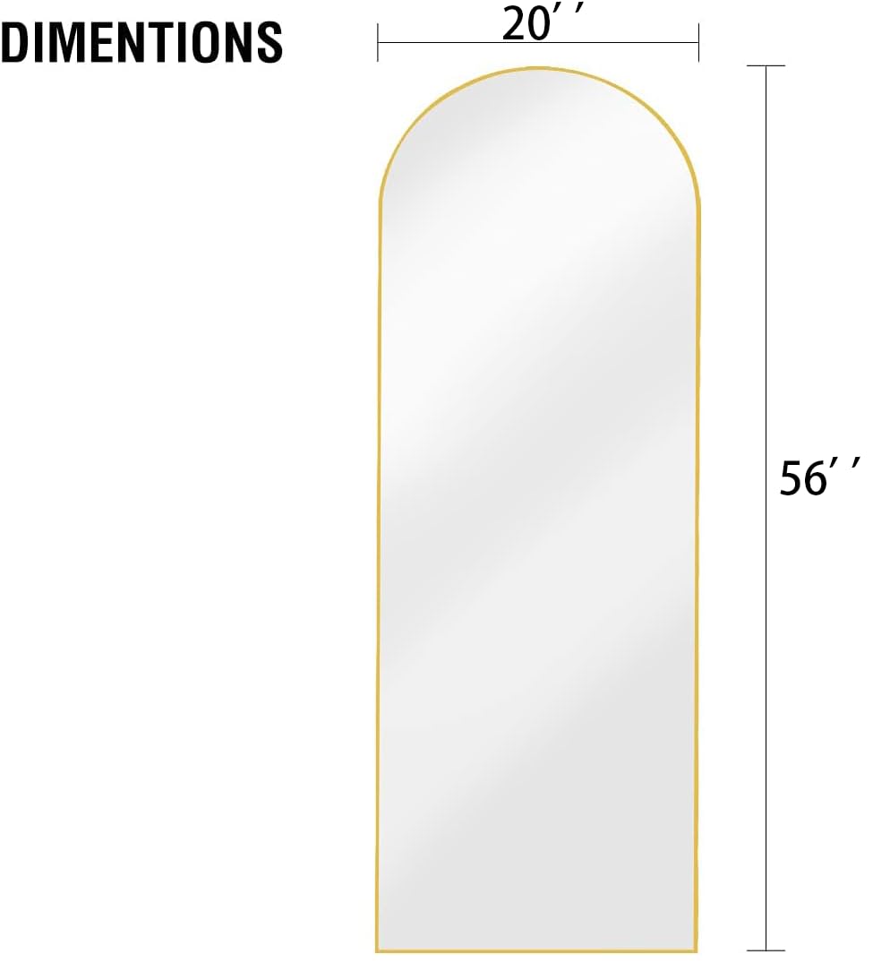 OGCAU Floor Mirror Full Length, 56"x20" Arched-Top Full Body Mirror, Hanging or Leaning, Standing, Wall Mirror with Aluminum Frame for Bedroom Living Room, Gold