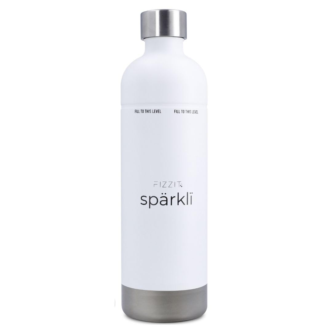 FIZZIT Spärkli 1L Stainless Steel Carbonating Bottle | Compatible with Aarke II & III, Philips GoZero & Monten Soda Makers | Reusable Sparkling Water Bottle, Dishwasher Safe, BPA-Free-Eco-Friendly