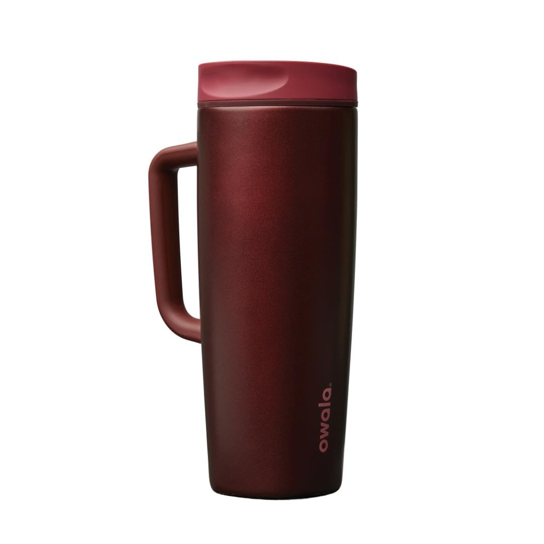 Owala SmoothSip Slider Stainless Steel Insulated Travel Mug with Handle, 100% Leak Proof, For Hot and Cold Drinks, Travel Friendly with Sliding Lock Lid, 24 oz, BPA Free, Leak Proof, Black Cherry