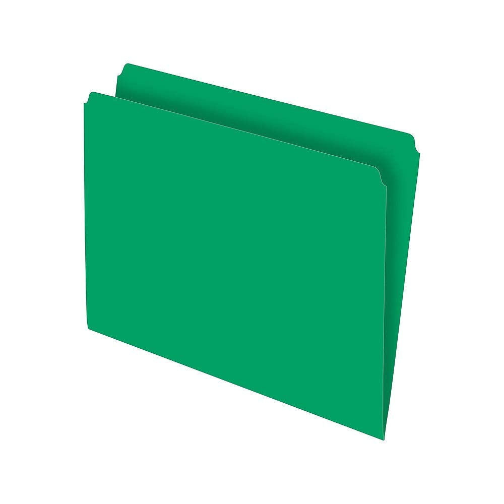 Staples Straight‑Cut Top‑Tab File Folders, Letter Size, Green, Durable Paper Stock, 100/Box