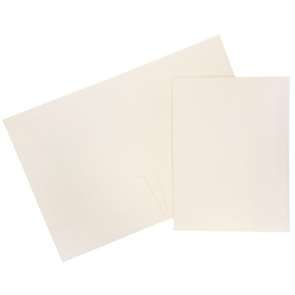 JAM PAPER Two Pocket Textured Linen Presentation Folders - Letter Size Business Folder - Ivory - Bulk 25/Pack