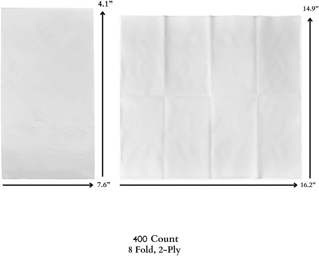 400 White Dinner Napkins 2-Ply - Eight Fold - 16.5"X15" - Dinner Napkins Disposable, Guest Bathroom Essentials, Perfect For Wedding, Bridal Shower Napkins And Party, Napkins Bulk