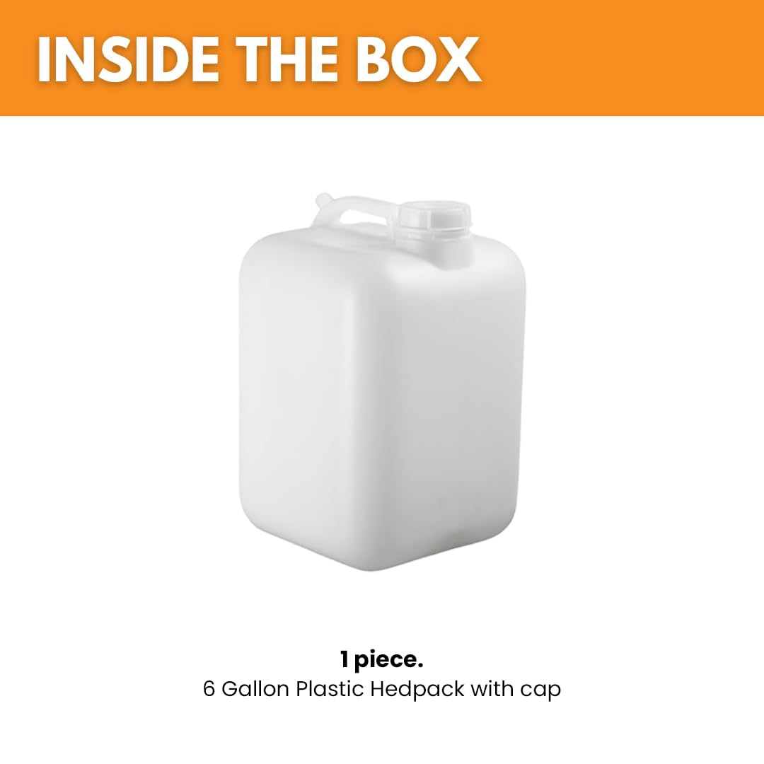 FastRack 6 Gallon Hedpak Water Container with Screw Cap | Single BPA-Free Food-Grade HDPE Jug | Leak-Resistant | White | For Brewing, Fermentation & Water Storage