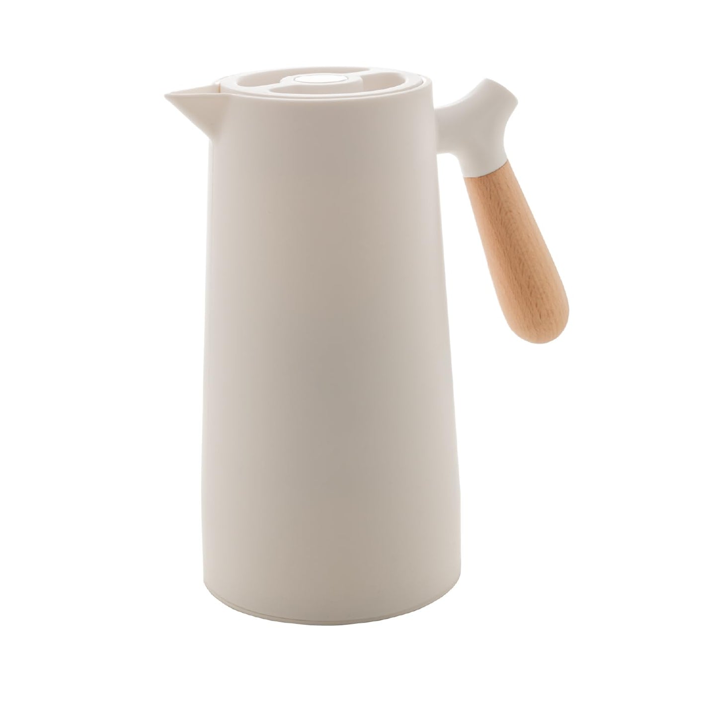 WOLFF - White Thermal Coffee Carafe – 34oz / 1L Insulated Carafe - Food-Safe Plastic Exterior and Glass Liner, Wood-Style Handle – Keeps Drinks Hot or Cold, Leakproof Coffee and Tea Dispenser