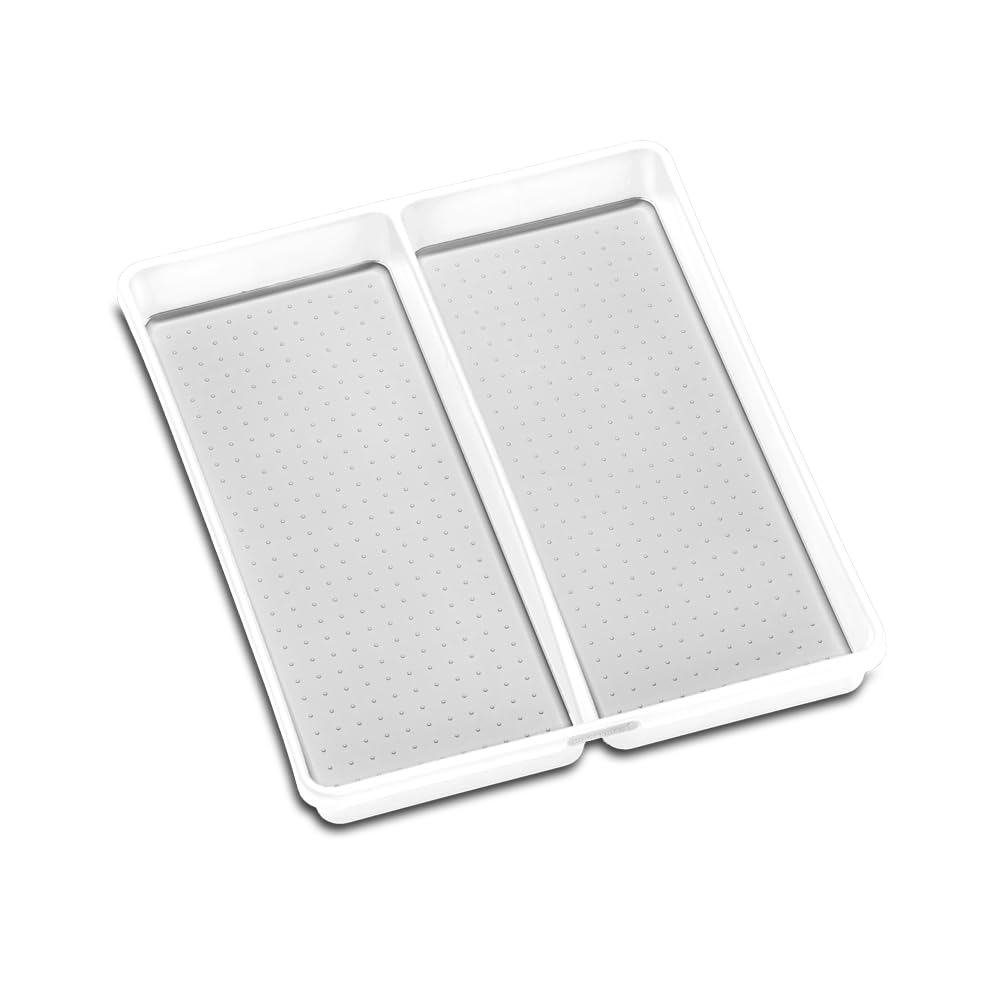 madesmart Premium 2 Compartment Utensil Tray, Deep Storage for Ladles, Whisks & Serving Tools, Non Slip Lining, for Drawers & Home Organization, White