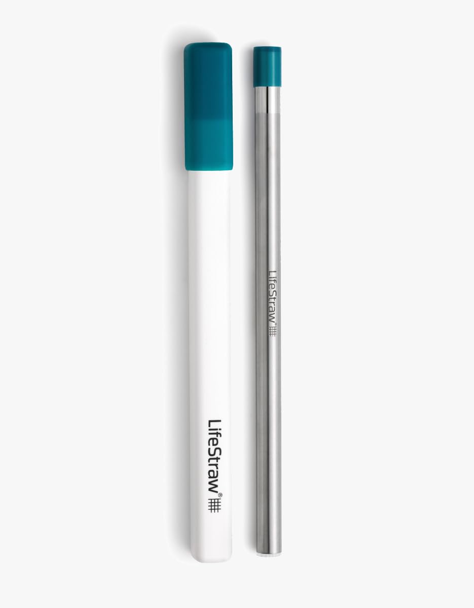 LifeStraw Sip – Reusable Stainless Steel Water Filter Drinking Straw with Carry Case, Removes Microplastics, Bacteria and Parasites for Travel and Everyday Use, Laguna Teal
