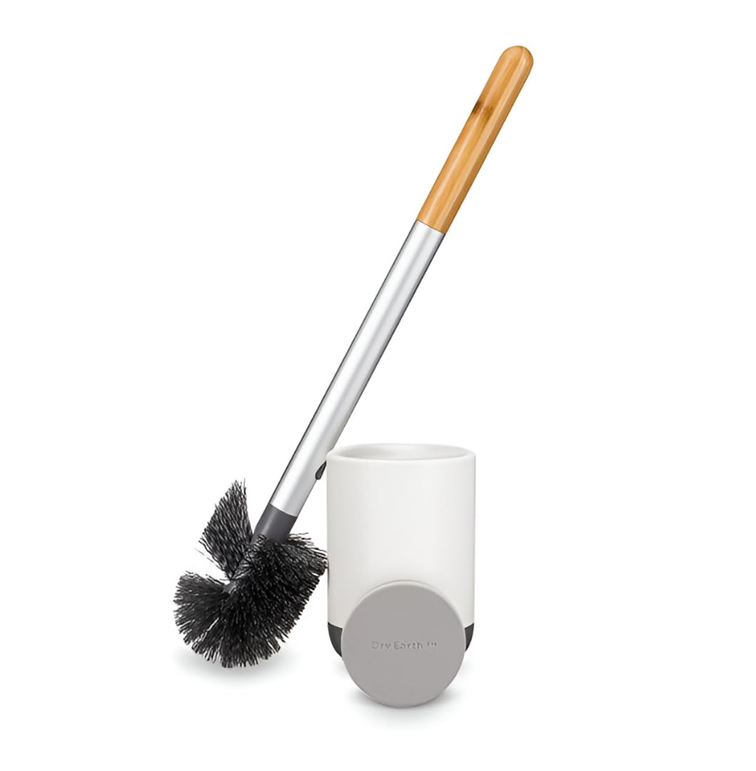 Full Circle Scrub Queen, Bathroom Toilet Brush with Ceramic Holder and Instant-Dry Coating for Mold & Mildew Prevention, More Hygenic Toilet Cleaning Scrubber, Replaceable Head, White
