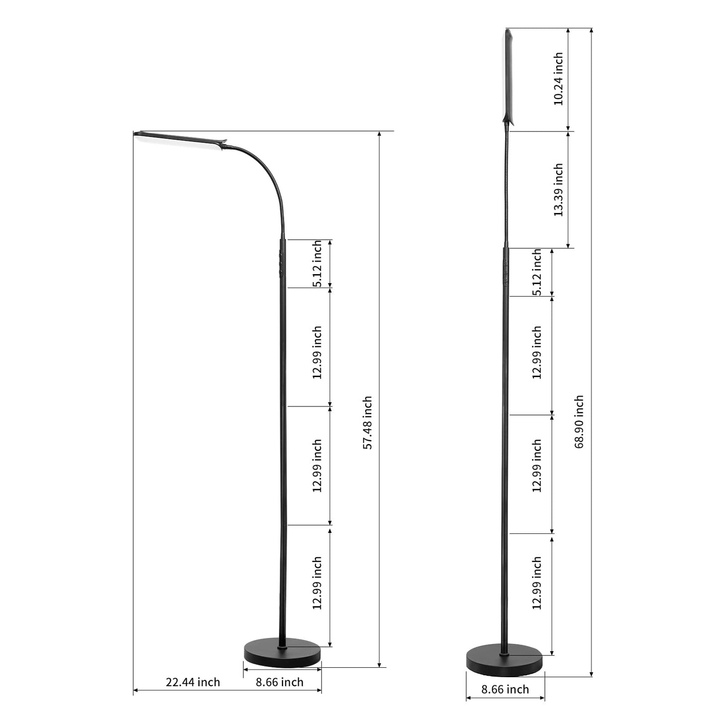 FRIDEKO HOME LED Floor Lamp with Remote, Dimmable Bright Reading Lamp for Crafts, Painting, Office & Bedroom, Adjustable Gooseneck Standing Light, 4 Color Temperatures, 1800LM, Touch Control, Black