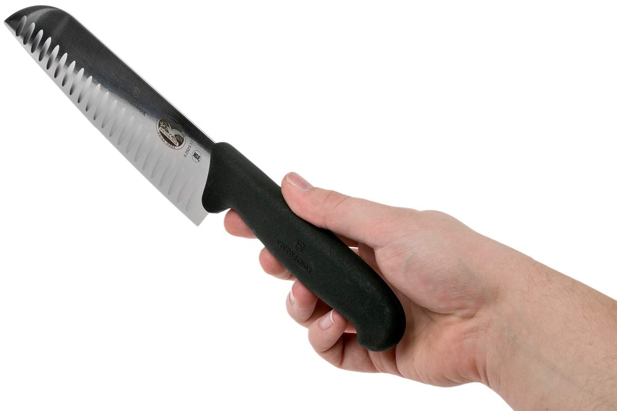Victorinox Fibrox 7 In. Santoku Knife, Granton Blade, Black
