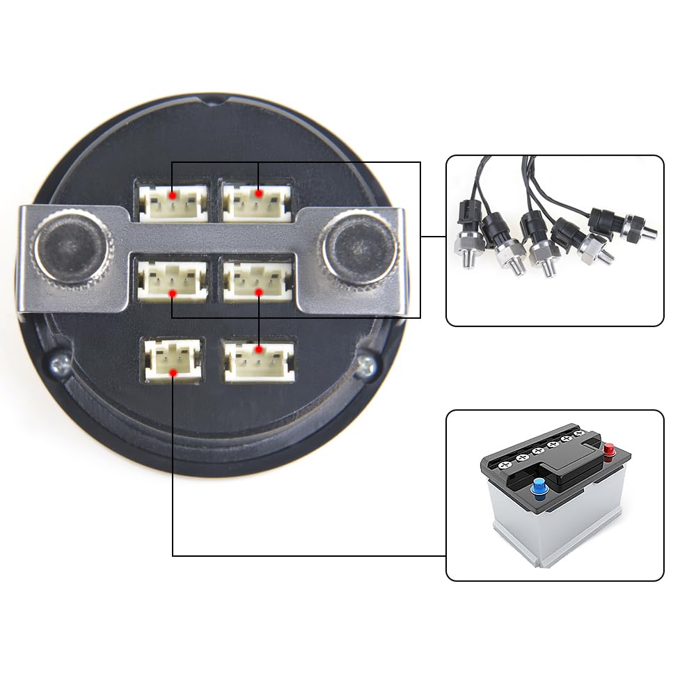 12V Solenoid 8-Valve Air Ride Suspension Manifold Valve with Control Panel Ship Type Switch, Equipped with Five Display air Pressure Gauge red