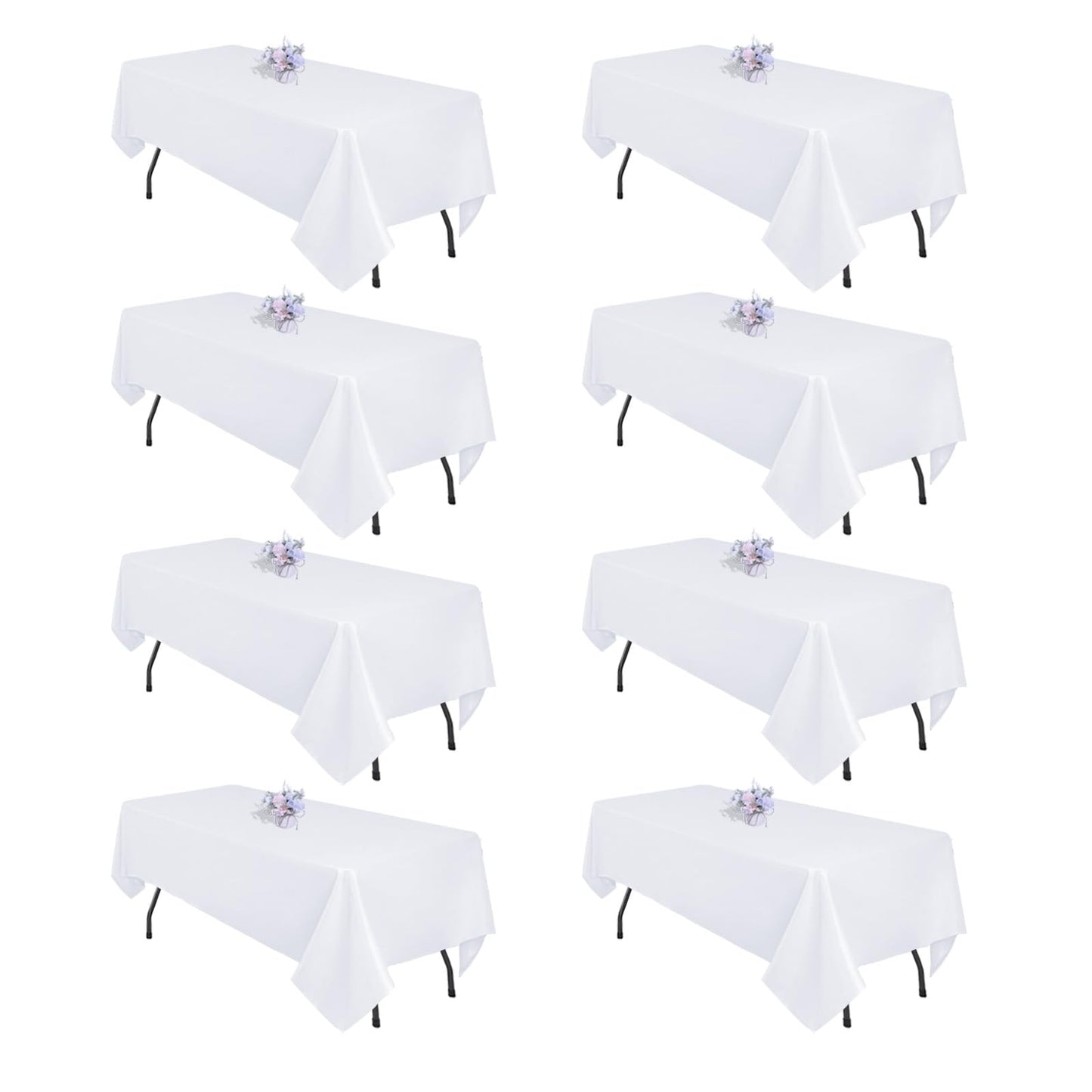 pepmily 8 Pack White Table Cloth 60x126 Inch Rectangle Tablecloths for 8 Foot Rectangle Tables, Wrinkle Resistant Washable Polyester Fabric Rectangular Table Cover for Dining Banquet Wedding Party