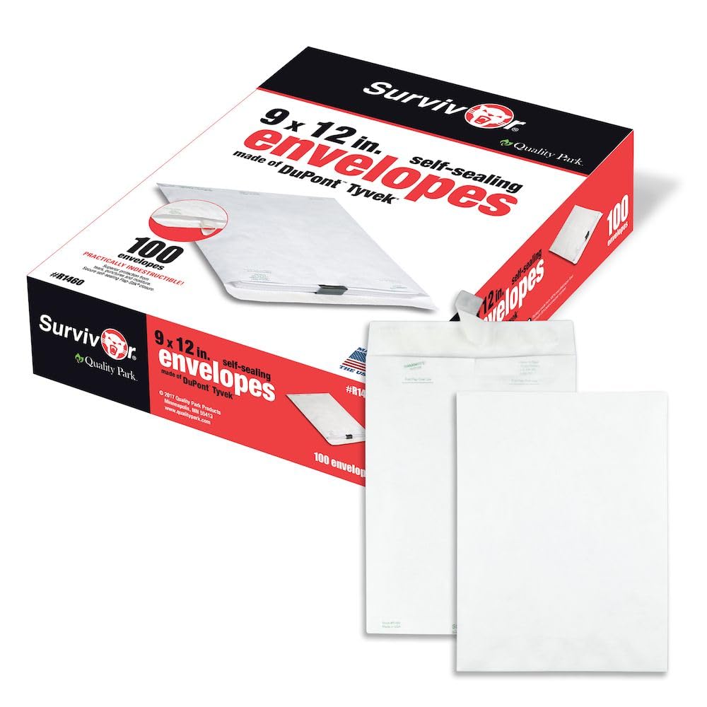 Quality Park Survivor 9 x 12 Catalog Envelopes made with DuPont Tyvek Material, Self Sealing, Puncture, Tear & Moisture Resistant, 100/Box (QUAR1460)