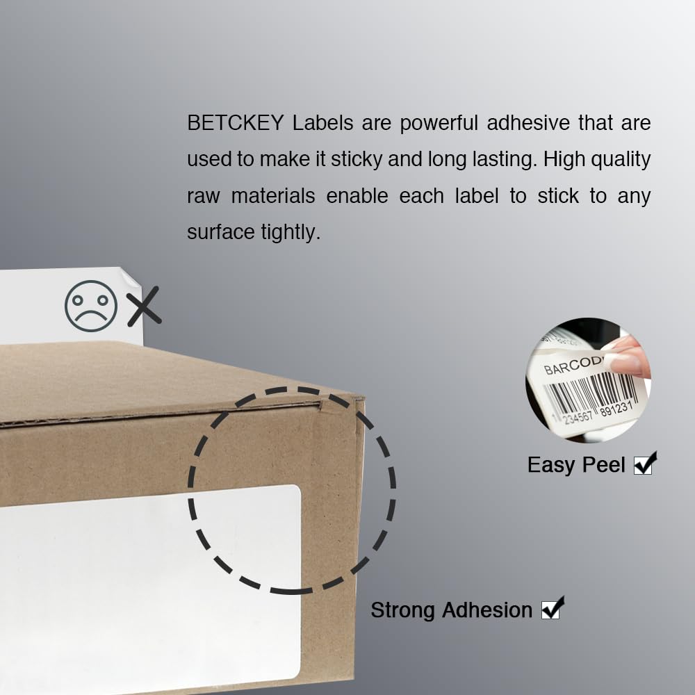 BETCKEY - 4" x 3" (102 mm x 76 mm) Shipping & Multipurpose Labels Compatible with Zebra & Rollo Label Printer,Premium Adhesive & Perforated [10 Rolls, 5000 Labels]