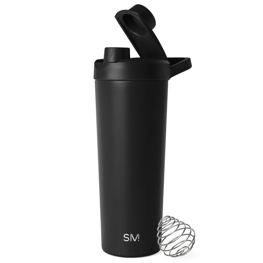 Simple Modern Stainless Steel Shaker Bottle with Ball 24oz | Metal Insulated Cup for Protein Mixes, Shakes and Pre Workout | Rally Collection | Midnight Black