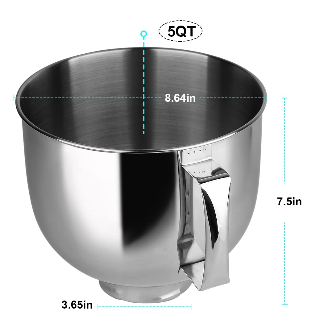Veterger Replacement Parts Stainless Steel 5-Quart Mixing Bowl,Compatible with Cuisinart stand mixers SM-50 and SMD-50 Series