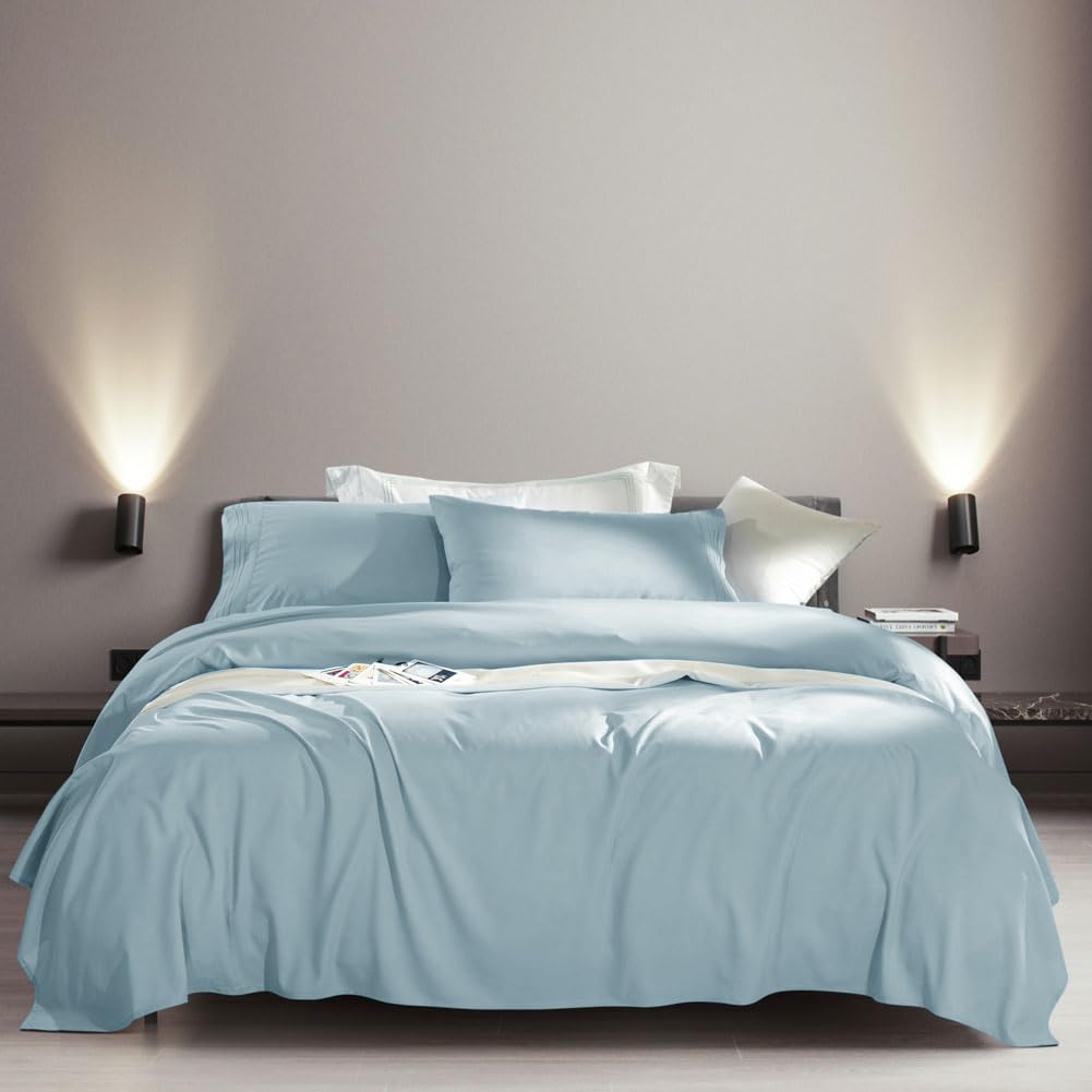 SONORO KATE Bed Sheet Set Super Soft Microfiber 1800 Series Luxury Egyptian Sheets Fit 18-24 Inch Deep Pocket Mattress Wrinkle-6 Piece (Spa Blue, Queen)