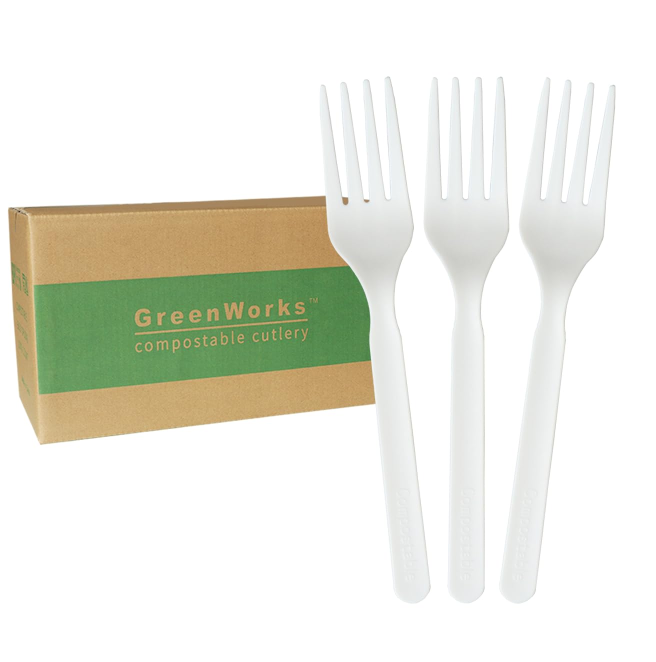 GreenWorks 1000 Count 6" Compostable Forks, BPI Certified,Bulk Cutlery Utensils Fork