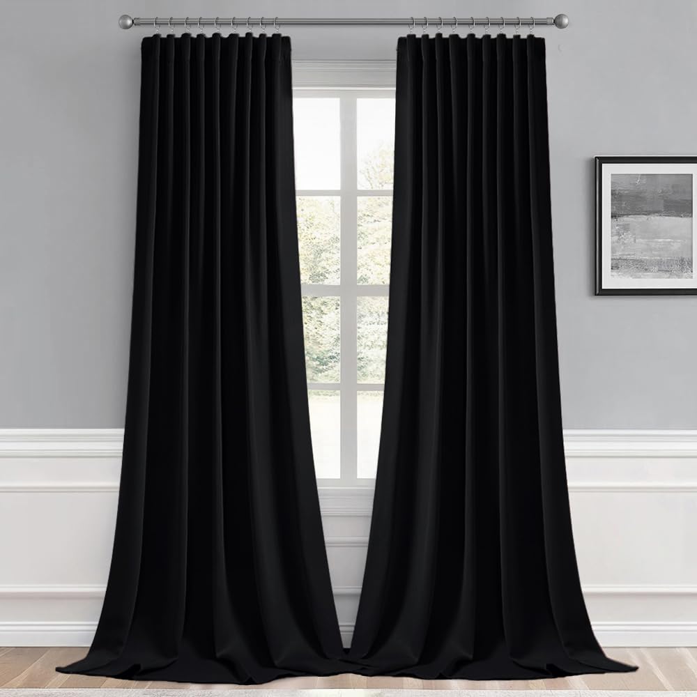 MIULEE Back Tab Blackout Curtains 120 Inch Long 2 Panels Set for Living Room Bedroom Privacy, Halloween Black Rod Pocket/Pinch Pleated Extra Long Thermal Insulated Room Darkening Light Blocking Drapes