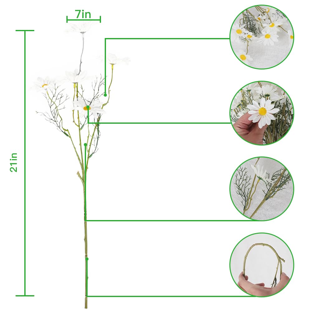 AmyHomie Artificial Daisy Flowers, 10 Bundles Silk Gerber Daisies Bulk, 50 Heads Fake Wildflowers for Home Wedding Party Spring Decor (Milk White