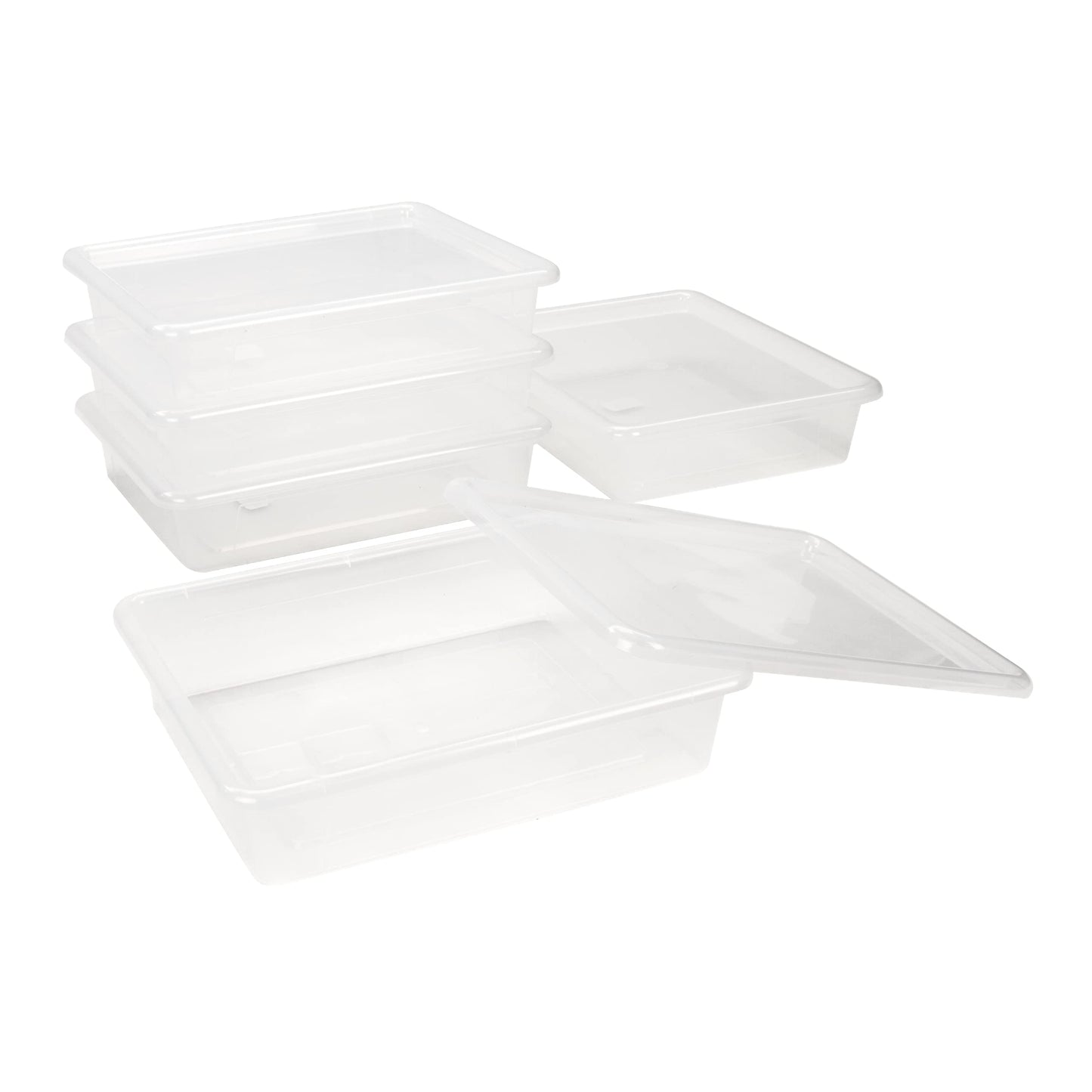 Storex Letter Size Deep Storage Tray – Organizer Bin with Non-Snap Lid for Classroom, Office and Home, Translucent, 5-Pack (62566A05C), 10 x 13 x 3 Inches