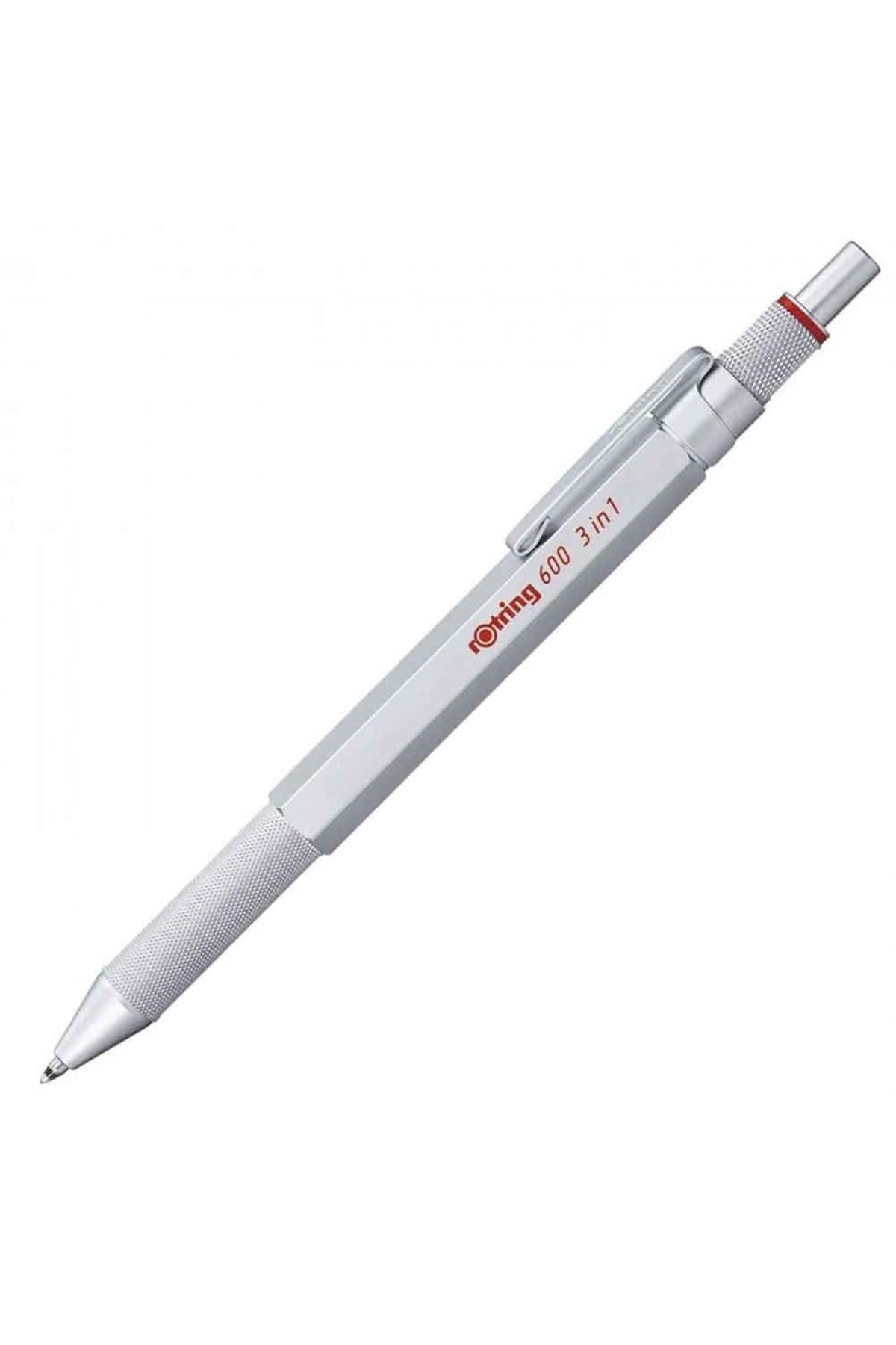 rOtring 600 3-in-1 Multicolor Pen and Mechanical Pencil, Switches Between 2 Ballpoint Pen Fine Point Tips (Black and Red Ink) and 1 Mechanical Pencil Tip (0.5mm Lead), Black Barrel